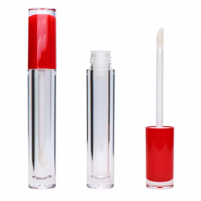 2020 new low moq empty round pink top clear wand lipgloss packaging purple lip gloss container tubes with brush