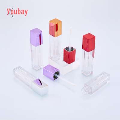 5ml Lipgloss Container Empty Square Pink Lip Bottle Rose Gold Lip Gloss Brush Tube